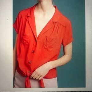 Anthropologie Maeve tie front blouse with pockets size 6